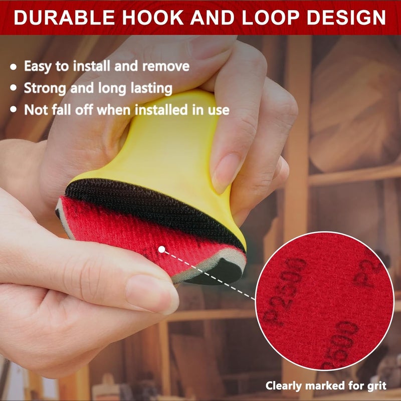 Shineboc 20Pcs 3 Inch Hook and Loop Sanding Sponge Disc with Buffer Backing 180 Grit Wet or Dry Sanding Sheets Reusable Hand Sander Sandpaper - Curved Surface Sanding Pads for Automotive Wood Metal - Image 3